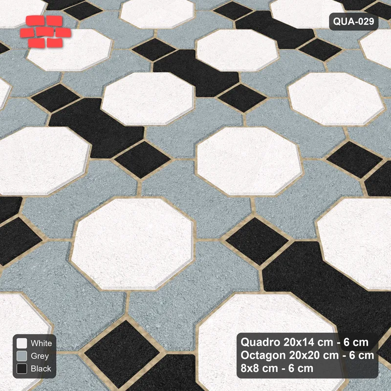 Interlock (Pasco) 20x14 cm · QUA-029 · Quadro-Octagon-8x8 grid, alternating Quadro files (Tuxedo), no kerb · Side view Interlock (Pasco) 20x14 cm · QUA-029 · Quadro-Octagon-8x8 grid, alternating Quadro files (Tuxedo), no kerb · Side view