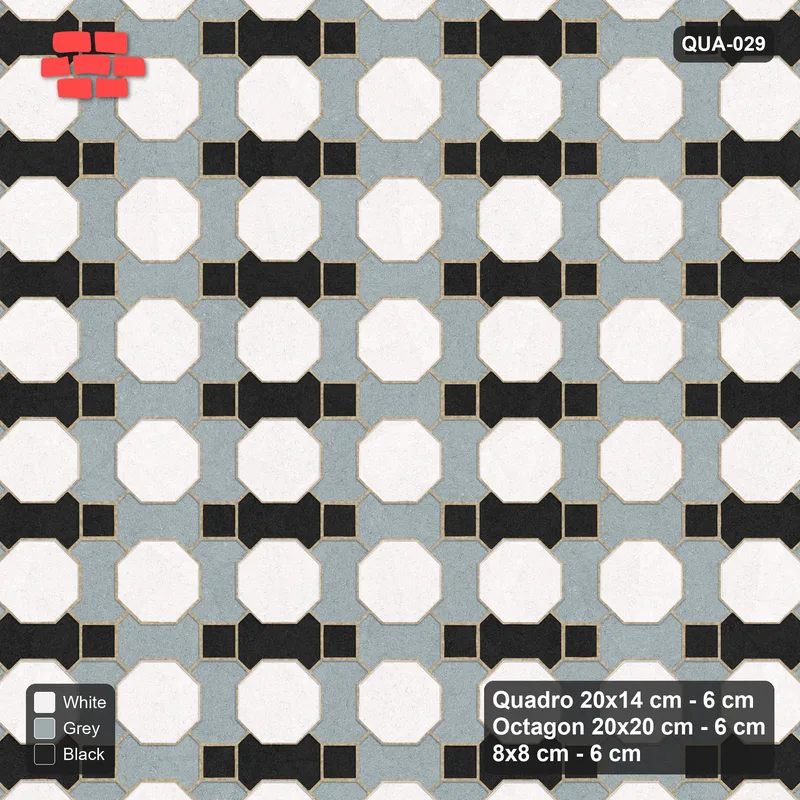 Interlock (Pasco) 20x14 cm · QUA-029 · Quadro-Octagon-8x8 grid, alternating Quadro files (Tuxedo), no kerb · Top view Interlock (Pasco) 20x14 cm · QUA-029 · Quadro-Octagon-8x8 grid, alternating Quadro files (Tuxedo), no kerb · Top view