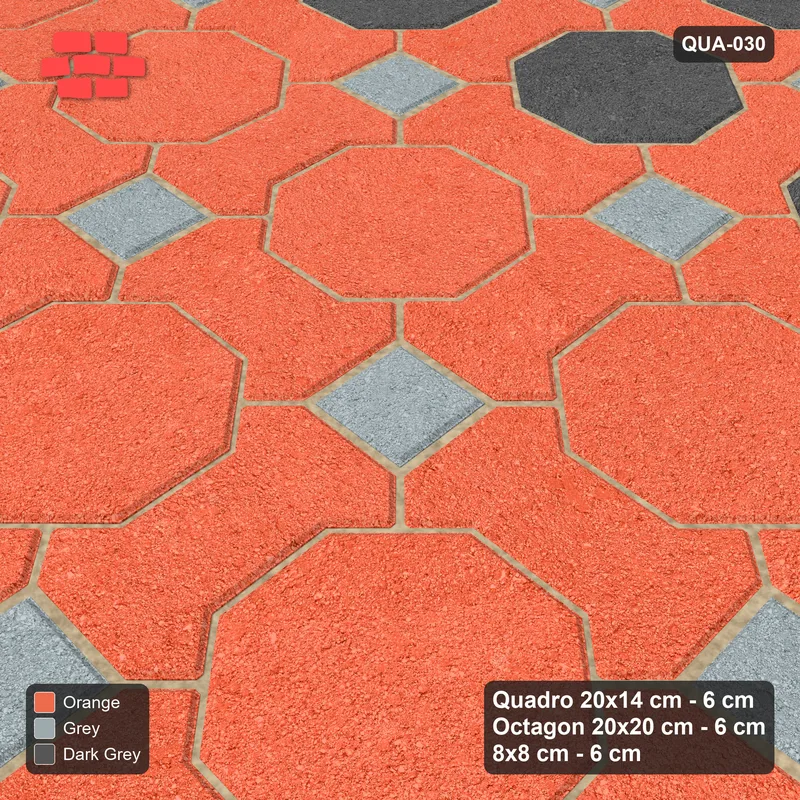Interlock (Pasco) 20x14 cm · QUA-030 · Quadro-Octagon-8x8 grid, feature octagon band (Sunset Slate), Kerb 42F kerb · Side view Interlock (Pasco) 20x14 cm · QUA-030 · Quadro-Octagon-8x8 grid, feature octagon band (Sunset Slate), Kerb 42F kerb · Side view