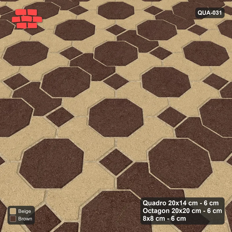 Interlock (Pasco) 20x14 cm · QUA-031 · Quadro-Octagon-8x8 grid, alternating Quadro files (Sandstone), no kerb · Side view Interlock (Pasco) 20x14 cm · QUA-031 · Quadro-Octagon-8x8 grid, alternating Quadro files (Sandstone), no kerb · Side view