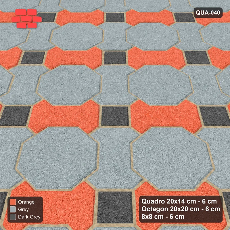 Interlock (Pasco) 20x14 cm · QUA-040 · Quadro-Octagon-8x8 grid, two-tone Quadro files, 45 deg (Sunset Slate), no kerb · Side view Interlock (Pasco) 20x14 cm · QUA-040 · Quadro-Octagon-8x8 grid, two-tone Quadro files, 45 deg (Sunset Slate), no kerb · Side view