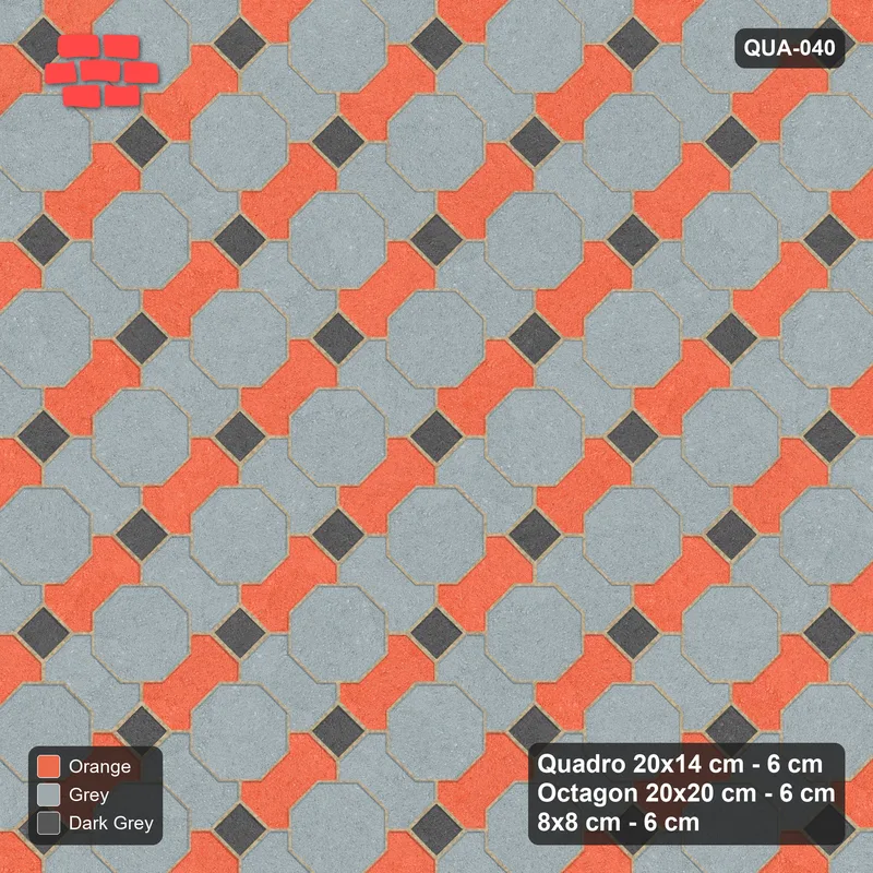 Interlock (Pasco) 20x14 cm · QUA-040 · Quadro-Octagon-8x8 grid, two-tone Quadro files, 45 deg (Sunset Slate), no kerb · Top view Interlock (Pasco) 20x14 cm · QUA-040 · Quadro-Octagon-8x8 grid, two-tone Quadro files, 45 deg (Sunset Slate), no kerb · Top view