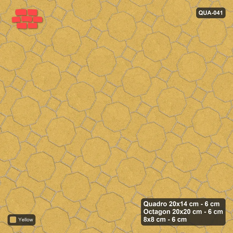 Interlock (Pasco) 20x14 cm · QUA-041 · Quadro-Octagon-8x8 grid, uniform roles, 60 deg (Ochre), Kerb 25H kerb · Top view Interlock (Pasco) 20x14 cm · QUA-041 · Quadro-Octagon-8x8 grid, uniform roles, 60 deg (Ochre), Kerb 25H kerb · Top view