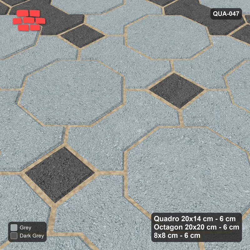 Interlock (Pasco) 20x14 cm · QUA-047 · Quadro-Octagon-8x8 grid, accent Quadro ring (Charcoal Edge), Kerb 38B kerb · Side view Interlock (Pasco) 20x14 cm · QUA-047 · Quadro-Octagon-8x8 grid, accent Quadro ring (Charcoal Edge), Kerb 38B kerb · Side view