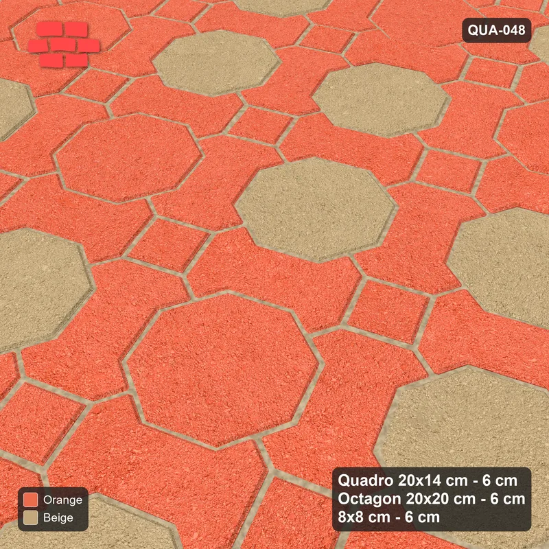 Interlock (Pasco) 20x14 cm · QUA-048 · Quadro-Octagon-8x8 grid, diagonal octagon tones, 22 deg (Clay Court), Kerb 25F kerb · Side view Interlock (Pasco) 20x14 cm · QUA-048 · Quadro-Octagon-8x8 grid, diagonal octagon tones, 22 deg (Clay Court), Kerb 25F kerb · Side view