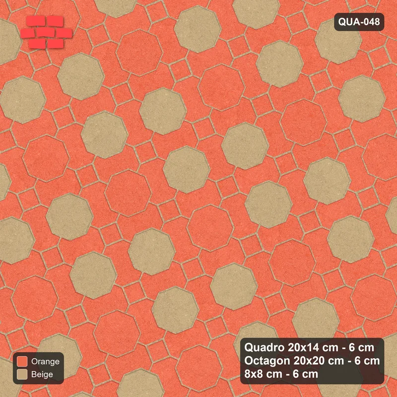 Interlock (Pasco) 20x14 cm · QUA-048 · Quadro-Octagon-8x8 grid, diagonal octagon tones, 22 deg (Clay Court), Kerb 25F kerb · Top view Interlock (Pasco) 20x14 cm · QUA-048 · Quadro-Octagon-8x8 grid, diagonal octagon tones, 22 deg (Clay Court), Kerb 25F kerb · Top view