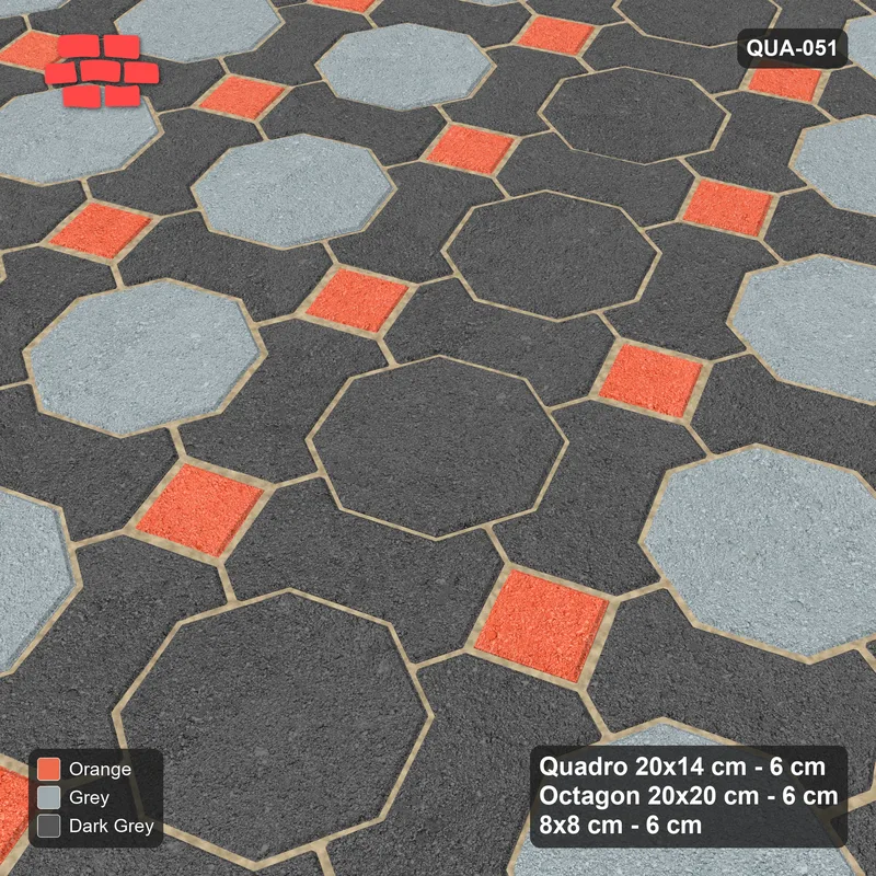 Interlock (Pasco) 20x14 cm · QUA-051 · Quadro-Octagon-8x8 grid, vertical octagon band, 22 deg (Sunset Slate), no kerb · Side view Interlock (Pasco) 20x14 cm · QUA-051 · Quadro-Octagon-8x8 grid, vertical octagon band, 22 deg (Sunset Slate), no kerb · Side view