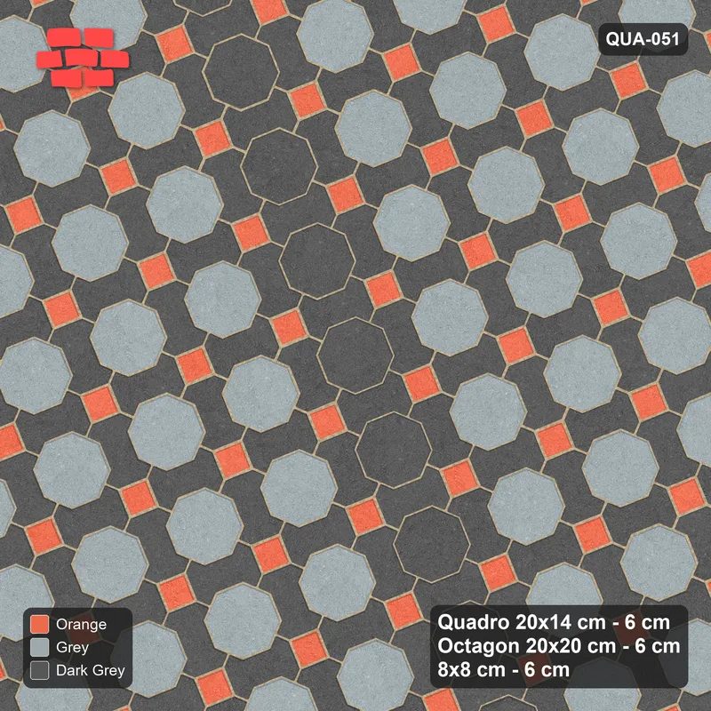 Interlock (Pasco) 20x14 cm · QUA-051 · Quadro-Octagon-8x8 grid, vertical octagon band, 22 deg (Sunset Slate), no kerb · Top view Interlock (Pasco) 20x14 cm · QUA-051 · Quadro-Octagon-8x8 grid, vertical octagon band, 22 deg (Sunset Slate), no kerb · Top view