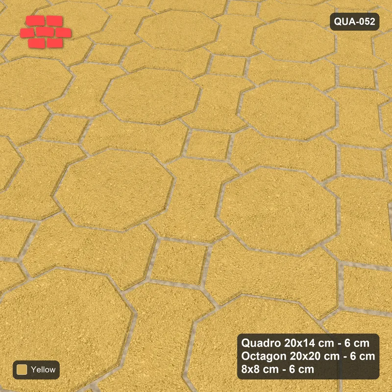 Interlock (Pasco) 20x14 cm · QUA-052 · Quadro-Octagon-8x8 grid, uniform roles, 35 deg (Ochre), no kerb · Side view Interlock (Pasco) 20x14 cm · QUA-052 · Quadro-Octagon-8x8 grid, uniform roles, 35 deg (Ochre), no kerb · Side view