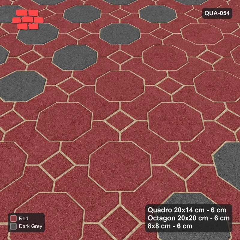 Interlock (Pasco) 20x14 cm · QUA-054 · Quadro-Octagon-8x8 grid, vertical octagon band (Rust & Charcoal), no kerb · Side view Interlock (Pasco) 20x14 cm · QUA-054 · Quadro-Octagon-8x8 grid, vertical octagon band (Rust & Charcoal), no kerb · Side view