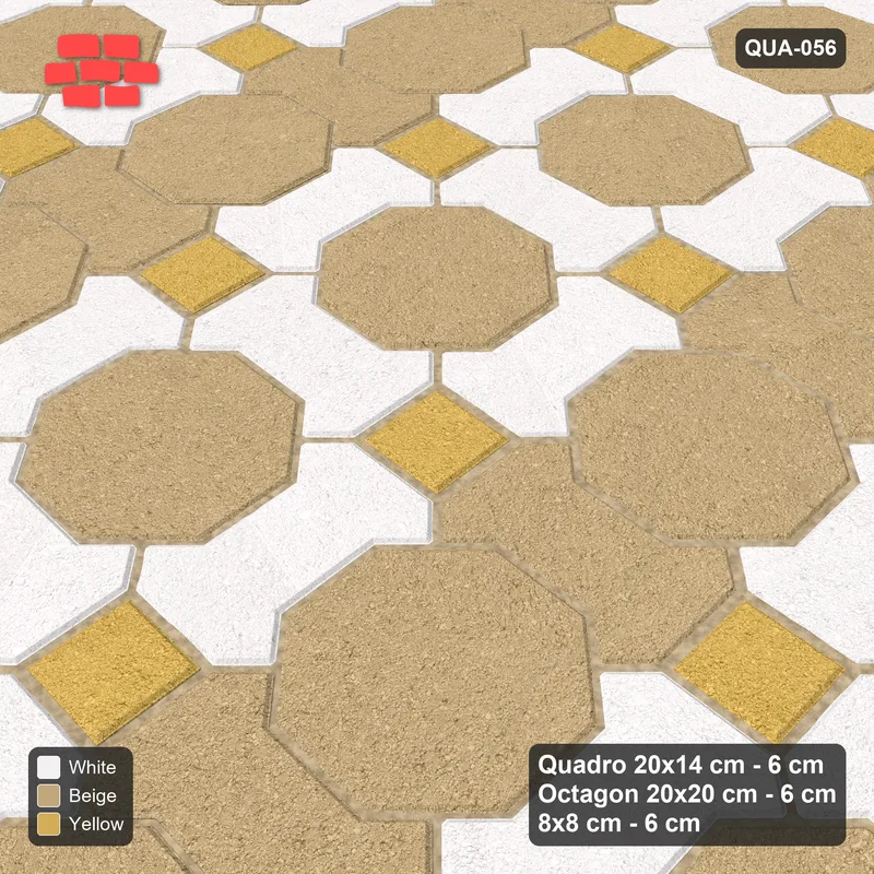 Interlock (Pasco) 20x14 cm · QUA-056 · Quadro-Octagon-8x8 grid, alternating Quadro files (Golden Sand), Kerb 42H kerb · Side view Interlock (Pasco) 20x14 cm · QUA-056 · Quadro-Octagon-8x8 grid, alternating Quadro files (Golden Sand), Kerb 42H kerb · Side view