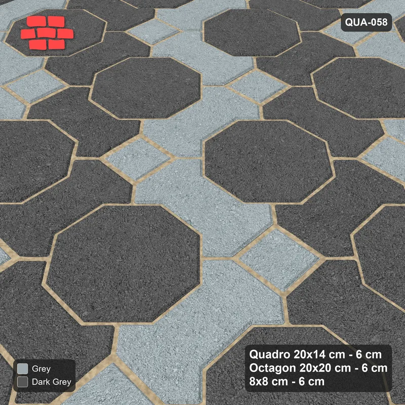 Interlock (Pasco) 20x14 cm · QUA-058 · Quadro-Octagon-8x8 grid, chequered Quadros (Charcoal Edge), no kerb · Side view Interlock (Pasco) 20x14 cm · QUA-058 · Quadro-Octagon-8x8 grid, chequered Quadros (Charcoal Edge), no kerb · Side view