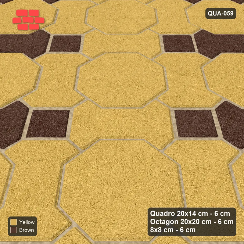 Interlock (Pasco) 20x14 cm · QUA-059 · Quadro-Octagon-8x8 grid, alternating Quadro files, 45 deg (Harvest), Kerb 42H kerb · Side view Interlock (Pasco) 20x14 cm · QUA-059 · Quadro-Octagon-8x8 grid, alternating Quadro files, 45 deg (Harvest), Kerb 42H kerb · Side view