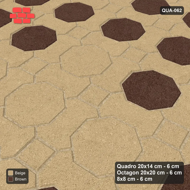 Interlock (Pasco) 20x14 cm · QUA-062 · Quadro-Octagon-8x8 grid, diamond octagon feature, 10 deg (Sandstone), no kerb · Side view Interlock (Pasco) 20x14 cm · QUA-062 · Quadro-Octagon-8x8 grid, diamond octagon feature, 10 deg (Sandstone), no kerb · Side view