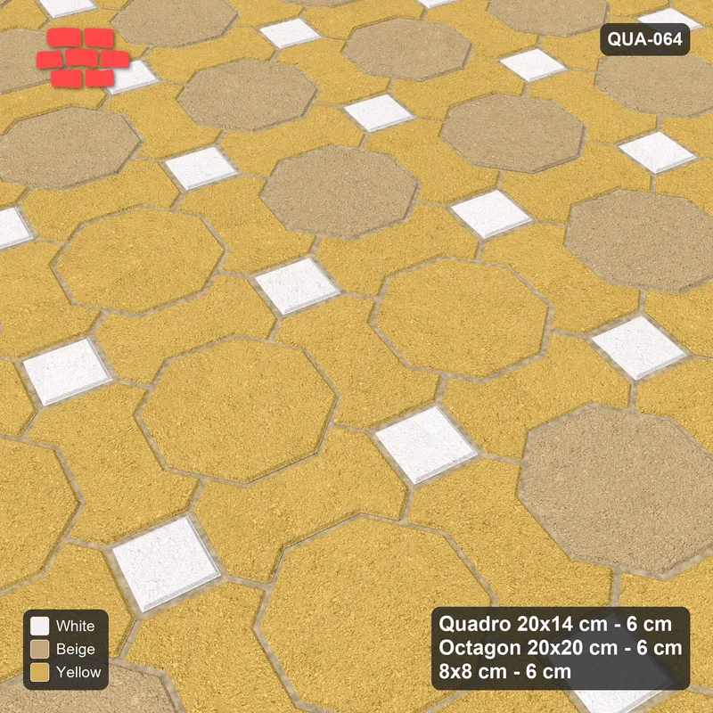Interlock (Pasco) 20x14 cm · QUA-064 · Quadro-Octagon-8x8 grid, diamond octagon feature, 75 deg (Golden Sand), no kerb · Side view Interlock (Pasco) 20x14 cm · QUA-064 · Quadro-Octagon-8x8 grid, diamond octagon feature, 75 deg (Golden Sand), no kerb · Side view