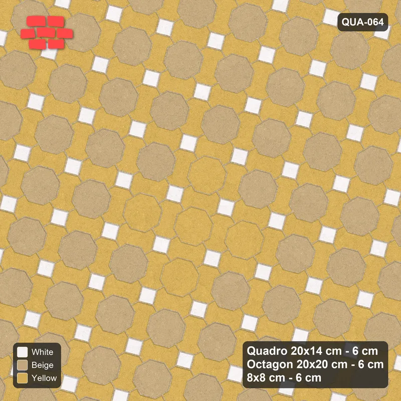 Interlock (Pasco) 20x14 cm · QUA-064 · Quadro-Octagon-8x8 grid, diamond octagon feature, 75 deg (Golden Sand), no kerb · Top view Interlock (Pasco) 20x14 cm · QUA-064 · Quadro-Octagon-8x8 grid, diamond octagon feature, 75 deg (Golden Sand), no kerb · Top view