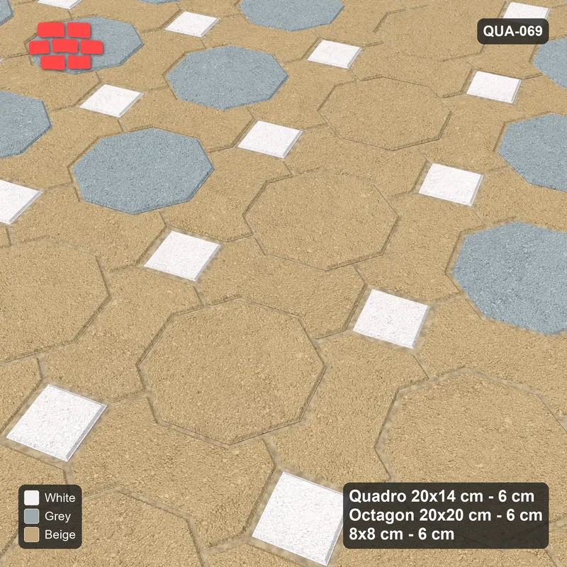 Interlock (Pasco) 20x14 cm · QUA-069 · Quadro-Octagon-8x8 grid, octagon cross, 22 deg (Coastal), no kerb · Side view Interlock (Pasco) 20x14 cm · QUA-069 · Quadro-Octagon-8x8 grid, octagon cross, 22 deg (Coastal), no kerb · Side view
