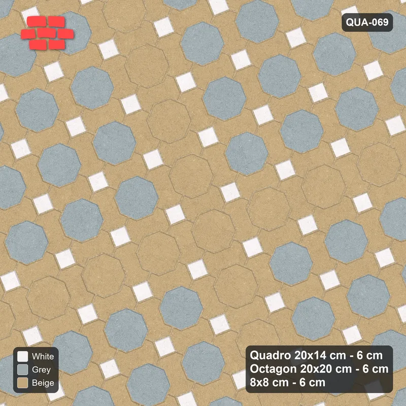 Interlock (Pasco) 20x14 cm · QUA-069 · Quadro-Octagon-8x8 grid, octagon cross, 22 deg (Coastal), no kerb · Top view Interlock (Pasco) 20x14 cm · QUA-069 · Quadro-Octagon-8x8 grid, octagon cross, 22 deg (Coastal), no kerb · Top view