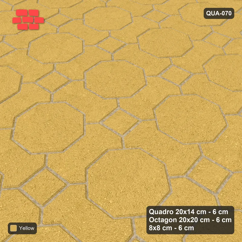 Interlock (Pasco) 20x14 cm · QUA-070 · Quadro-Octagon-8x8 grid, uniform roles, 5 deg (Ochre), no kerb · Side view Interlock (Pasco) 20x14 cm · QUA-070 · Quadro-Octagon-8x8 grid, uniform roles, 5 deg (Ochre), no kerb · Side view