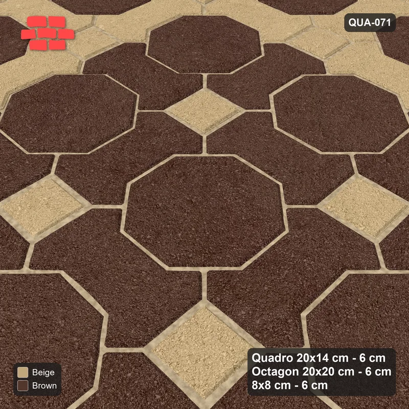 Interlock (Pasco) 20x14 cm · QUA-071 · Quadro-Octagon-8x8 grid, accent Quadro ring (Sandstone), Kerb 42F kerb · Side view Interlock (Pasco) 20x14 cm · QUA-071 · Quadro-Octagon-8x8 grid, accent Quadro ring (Sandstone), Kerb 42F kerb · Side view