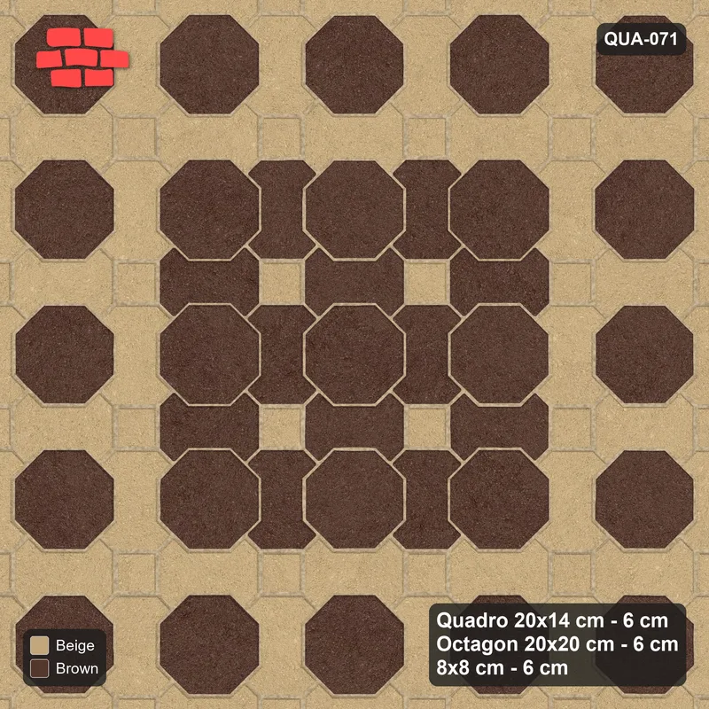 Interlock (Pasco) 20x14 cm · QUA-071 · Quadro-Octagon-8x8 grid, accent Quadro ring (Sandstone), Kerb 42F kerb · Top view Interlock (Pasco) 20x14 cm · QUA-071 · Quadro-Octagon-8x8 grid, accent Quadro ring (Sandstone), Kerb 42F kerb · Top view
