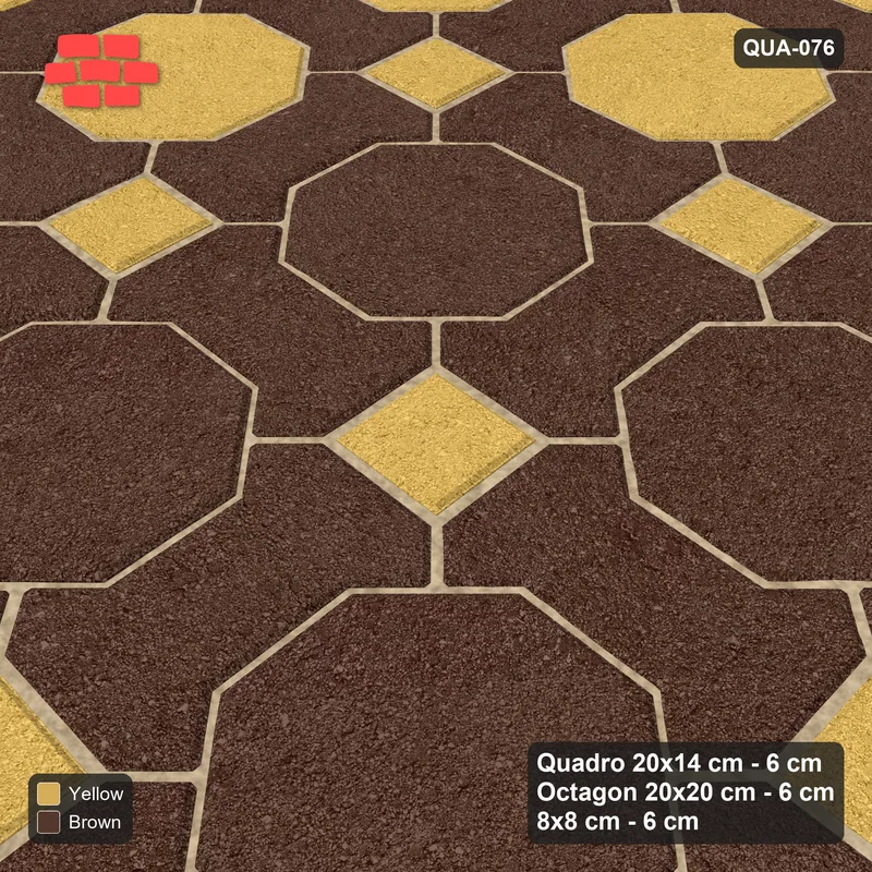 Interlock (Pasco) 20x14 cm · QUA-076 · Quadro-Octagon-8x8 grid, accent octagon ring (Harvest), Kerb 54H kerb · Side view Interlock (Pasco) 20x14 cm · QUA-076 · Quadro-Octagon-8x8 grid, accent octagon ring (Harvest), Kerb 54H kerb · Side view