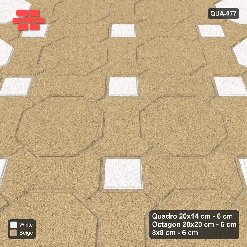 Interlock (Pasco) 20x14 cm · QUA-077 · Quadro-Octagon-8x8 grid, vertical octagon band, 45 deg (Ivory & Sand), no kerb · Side view Interlock (Pasco) 20x14 cm · QUA-077 · Quadro-Octagon-8x8 grid, vertical octagon band, 45 deg (Ivory & Sand), no kerb · Side view