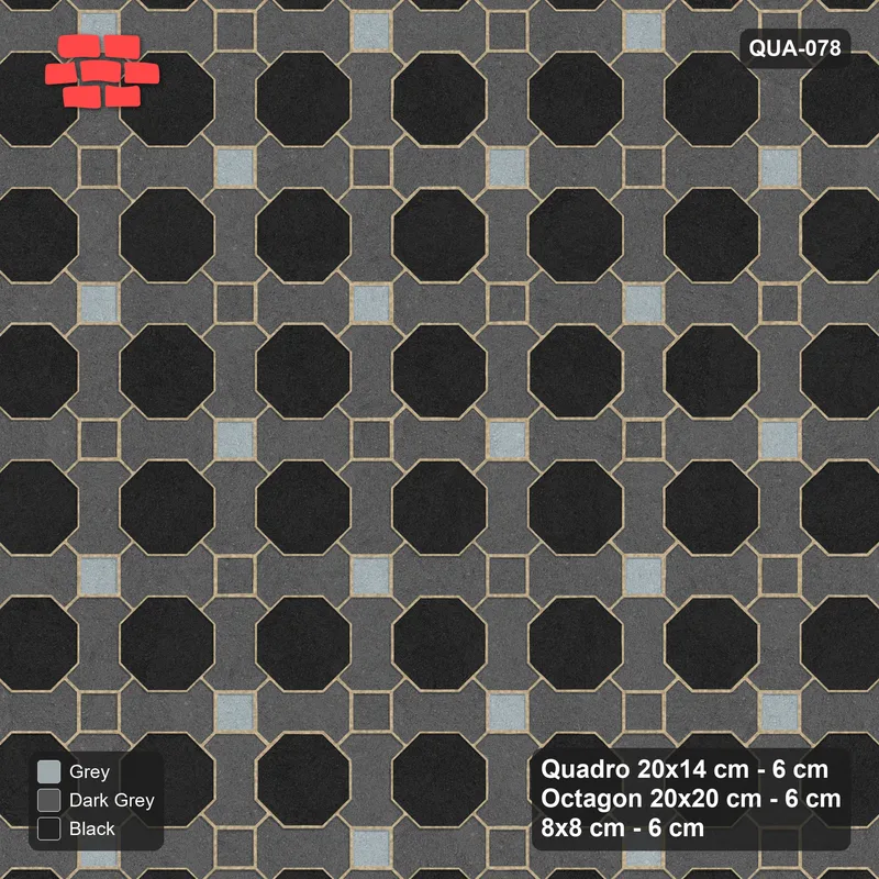 Interlock (Pasco) 20x14 cm · QUA-078 · Quadro-Octagon-8x8 grid, chequered cubes (Graphite Scale), Kerb 25B kerb · Top view Interlock (Pasco) 20x14 cm · QUA-078 · Quadro-Octagon-8x8 grid, chequered cubes (Graphite Scale), Kerb 25B kerb · Top view