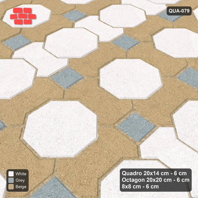 Interlock (Pasco) 20x14 cm · QUA-079 · Quadro-Octagon-8x8 grid, alternating Quadro files (Coastal), Kerb 54H kerb · Side view Interlock (Pasco) 20x14 cm · QUA-079 · Quadro-Octagon-8x8 grid, alternating Quadro files (Coastal), Kerb 54H kerb · Side view
