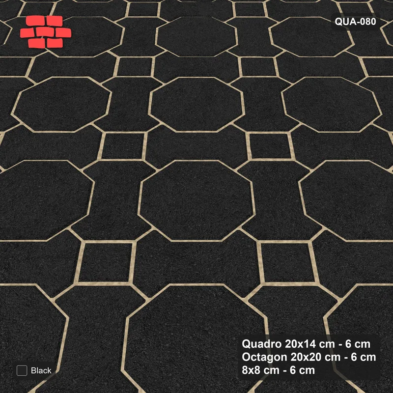 Interlock (Pasco) 20x14 cm · QUA-080 · Quadro-Octagon-8x8 grid, uniform roles, 45 deg (Graphite), no kerb · Side view Interlock (Pasco) 20x14 cm · QUA-080 · Quadro-Octagon-8x8 grid, uniform roles, 45 deg (Graphite), no kerb · Side view