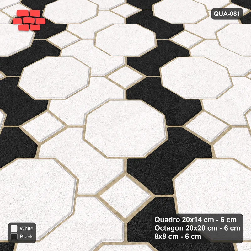 Interlock (Pasco) 20x14 cm · QUA-081 · Quadro-Octagon-8x8 grid, chequered Quadros (Contrast), Kerb 30F kerb · Side view Interlock (Pasco) 20x14 cm · QUA-081 · Quadro-Octagon-8x8 grid, chequered Quadros (Contrast), Kerb 30F kerb · Side view