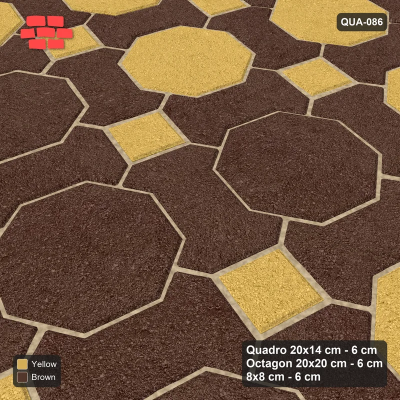 Interlock (Pasco) 20x14 cm · QUA-086 · Quadro-Octagon-8x8 grid, diamond octagon feature, 75 deg (Harvest), Kerb 38H kerb · Side view Interlock (Pasco) 20x14 cm · QUA-086 · Quadro-Octagon-8x8 grid, diamond octagon feature, 75 deg (Harvest), Kerb 38H kerb · Side view