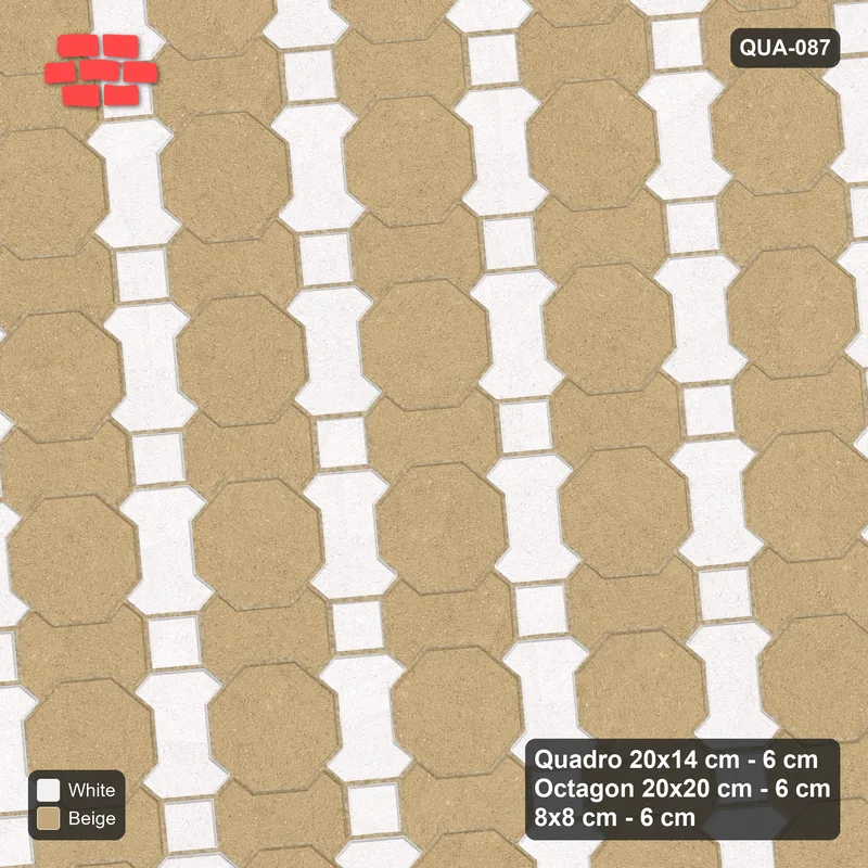 Interlock (Pasco) 20x14 cm · QUA-087 · Quadro-Octagon-8x8 grid, two-tone Quadro files, 5 deg (Ivory & Sand), Kerb 25H kerb · Top view Interlock (Pasco) 20x14 cm · QUA-087 · Quadro-Octagon-8x8 grid, two-tone Quadro files, 5 deg (Ivory & Sand), Kerb 25H kerb · Top view