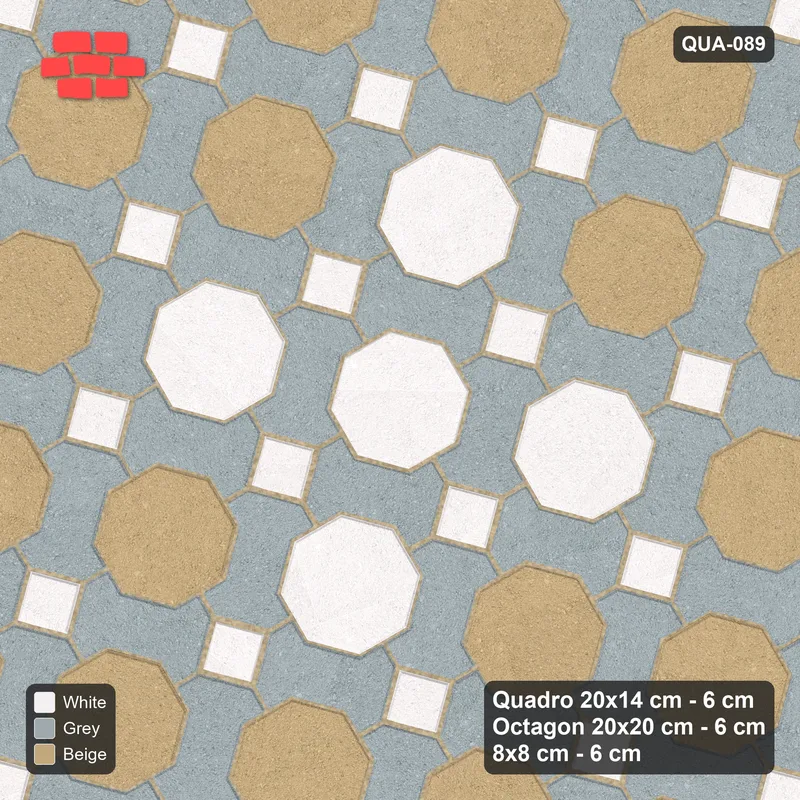 Interlock (Pasco) 20x14 cm · QUA-089 · Quadro-Octagon-8x8 grid, diamond octagon feature, 75 deg (Coastal), Kerb 38H kerb · Top view Interlock (Pasco) 20x14 cm · QUA-089 · Quadro-Octagon-8x8 grid, diamond octagon feature, 75 deg (Coastal), Kerb 38H kerb · Top view