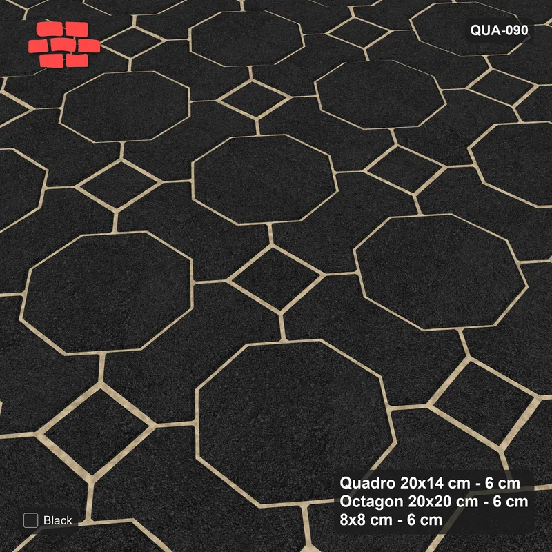 Interlock (Pasco) 20x14 cm · QUA-090 · Quadro-Octagon-8x8 grid, uniform roles, 5 deg (Graphite), Kerb 25H kerb · Side view Interlock (Pasco) 20x14 cm · QUA-090 · Quadro-Octagon-8x8 grid, uniform roles, 5 deg (Graphite), Kerb 25H kerb · Side view