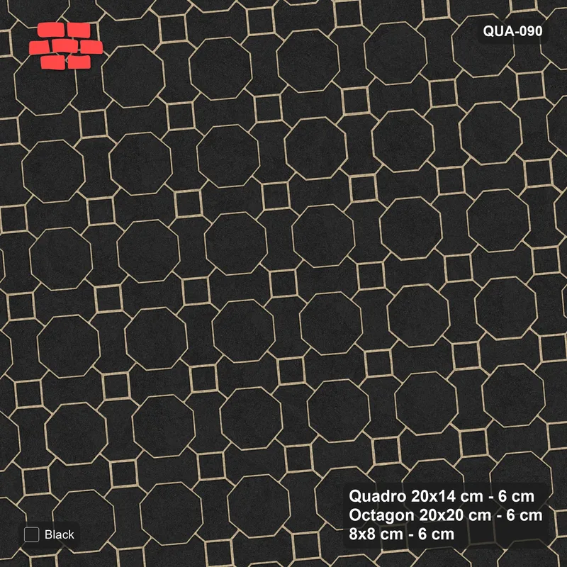 Interlock (Pasco) 20x14 cm · QUA-090 · Quadro-Octagon-8x8 grid, uniform roles, 5 deg (Graphite), Kerb 25H kerb · Top view Interlock (Pasco) 20x14 cm · QUA-090 · Quadro-Octagon-8x8 grid, uniform roles, 5 deg (Graphite), Kerb 25H kerb · Top view