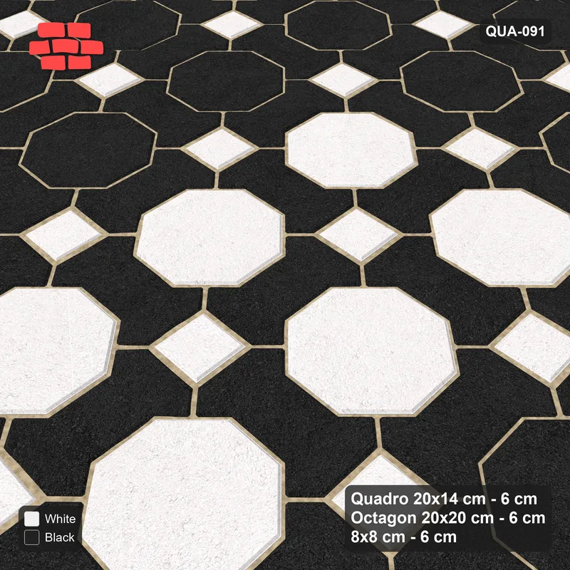 Interlock (Pasco) 20x14 cm · QUA-091 · Quadro-Octagon-8x8 grid, octagon medallion (Contrast), no kerb · Side view Interlock (Pasco) 20x14 cm · QUA-091 · Quadro-Octagon-8x8 grid, octagon medallion (Contrast), no kerb · Side view