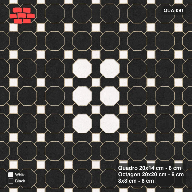 Interlock (Pasco) 20x14 cm · QUA-091 · Quadro-Octagon-8x8 grid, octagon medallion (Contrast), no kerb · Top view Interlock (Pasco) 20x14 cm · QUA-091 · Quadro-Octagon-8x8 grid, octagon medallion (Contrast), no kerb · Top view