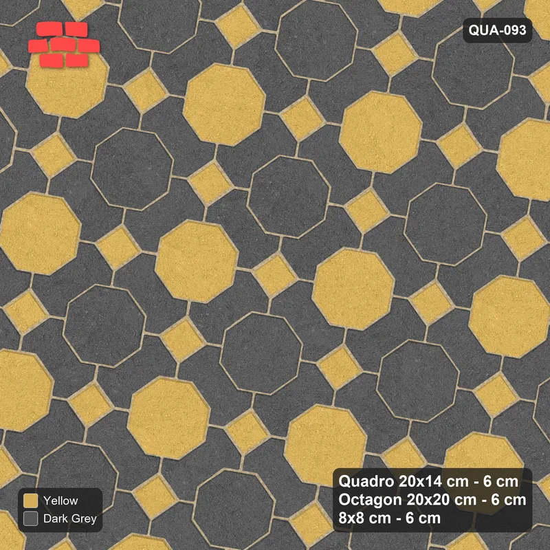 Interlock (Pasco) 20x14 cm · QUA-093 · Quadro-Octagon-8x8 grid, chequered octagons, 35 deg (Mustard Slate), Kerb 38B kerb · Top view Interlock (Pasco) 20x14 cm · QUA-093 · Quadro-Octagon-8x8 grid, chequered octagons, 35 deg (Mustard Slate), Kerb 38B kerb · Top view
