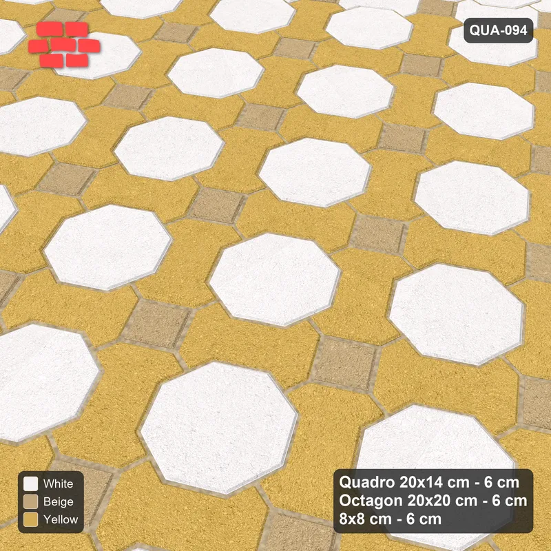 Interlock (Pasco) 20x14 cm · QUA-094 · Quadro-Octagon-8x8 grid, accent Quadro ring, 30 deg (Golden Sand), no kerb · Side view Interlock (Pasco) 20x14 cm · QUA-094 · Quadro-Octagon-8x8 grid, accent Quadro ring, 30 deg (Golden Sand), no kerb · Side view