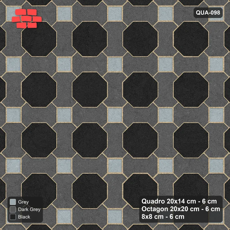 Interlock (Pasco) 20x14 cm · QUA-098 · Quadro-Octagon-8x8 grid, uniform roles (Graphite Scale), Kerb 40F kerb · Top view Interlock (Pasco) 20x14 cm · QUA-098 · Quadro-Octagon-8x8 grid, uniform roles (Graphite Scale), Kerb 40F kerb · Top view