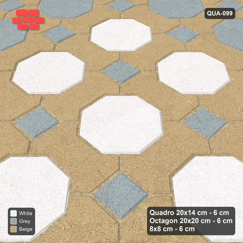 Interlock (Pasco) 20x14 cm · QUA-099 · Quadro-Octagon-8x8 grid, accent octagon ring (Coastal), no kerb · Side view Interlock (Pasco) 20x14 cm · QUA-099 · Quadro-Octagon-8x8 grid, accent octagon ring (Coastal), no kerb · Side view