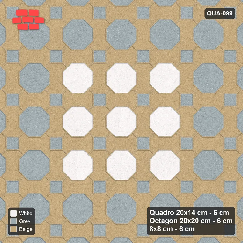 Interlock (Pasco) 20x14 cm · QUA-099 · Quadro-Octagon-8x8 grid, accent octagon ring (Coastal), no kerb · Top view Interlock (Pasco) 20x14 cm · QUA-099 · Quadro-Octagon-8x8 grid, accent octagon ring (Coastal), no kerb · Top view
