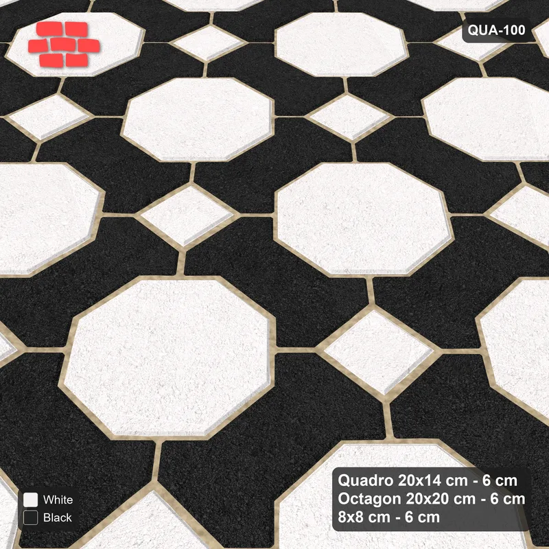 Interlock (Pasco) 20x14 cm · QUA-100 · Quadro-Octagon-8x8 grid, uniform roles (Contrast), Kerb 40F kerb · Side view Interlock (Pasco) 20x14 cm · QUA-100 · Quadro-Octagon-8x8 grid, uniform roles (Contrast), Kerb 40F kerb · Side view