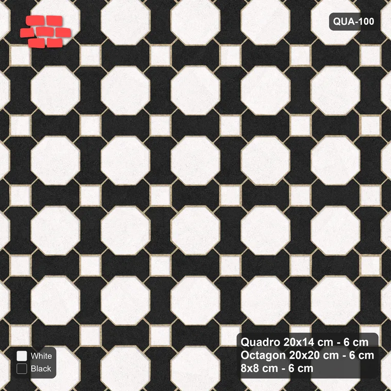 Interlock (Pasco) 20x14 cm · QUA-100 · Quadro-Octagon-8x8 grid, uniform roles (Contrast), Kerb 40F kerb · Top view Interlock (Pasco) 20x14 cm · QUA-100 · Quadro-Octagon-8x8 grid, uniform roles (Contrast), Kerb 40F kerb · Top view
