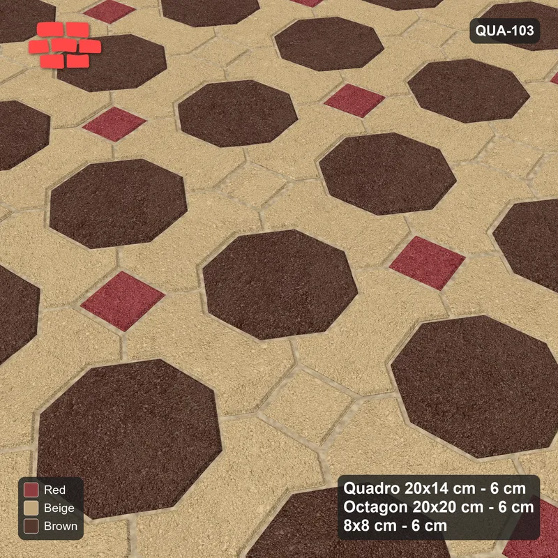 Interlock (Pasco) 20x14 cm · QUA-103 · Quadro-Octagon-8x8 grid, chequered cubes, 10 deg (Tuscany), Kerb 42H kerb · Side view Interlock (Pasco) 20x14 cm · QUA-103 · Quadro-Octagon-8x8 grid, chequered cubes, 10 deg (Tuscany), Kerb 42H kerb · Side view