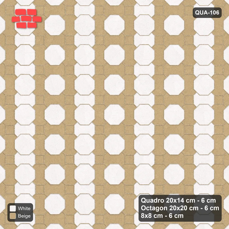 Interlock (Pasco) 20x14 cm · QUA-106 · Quadro-Octagon-8x8 grid, alternating Quadro files (Ivory & Sand), no kerb · Top view Interlock (Pasco) 20x14 cm · QUA-106 · Quadro-Octagon-8x8 grid, alternating Quadro files (Ivory & Sand), no kerb · Top view