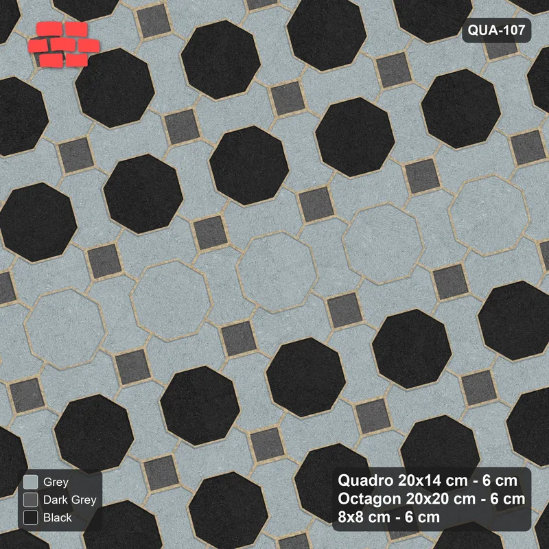 Interlock (Pasco) 20x14 cm · QUA-107 · Quadro-Octagon-8x8 grid, feature octagon band, 15 deg (Graphite Scale), Kerb 25H kerb · Top view Interlock (Pasco) 20x14 cm · QUA-107 · Quadro-Octagon-8x8 grid, feature octagon band, 15 deg (Graphite Scale), Kerb 25H kerb · Top view