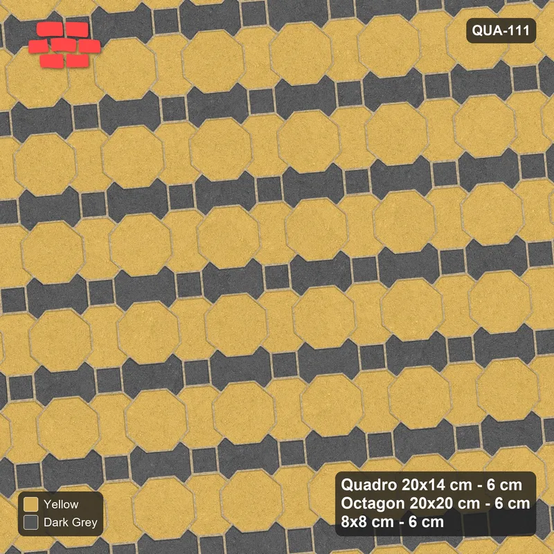 Interlock (Pasco) 20x14 cm · QUA-111 · Quadro-Octagon-8x8 grid, two-tone Quadro files, 5 deg (Mustard Slate), no kerb · Top view Interlock (Pasco) 20x14 cm · QUA-111 · Quadro-Octagon-8x8 grid, two-tone Quadro files, 5 deg (Mustard Slate), no kerb · Top view