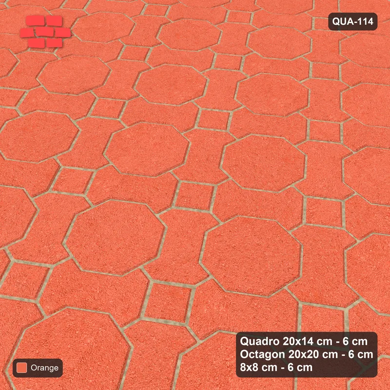 Interlock (Pasco) 20x14 cm · QUA-114 · Quadro-Octagon-8x8 grid, uniform roles, 35 deg (Coral), no kerb · Side view Interlock (Pasco) 20x14 cm · QUA-114 · Quadro-Octagon-8x8 grid, uniform roles, 35 deg (Coral), no kerb · Side view